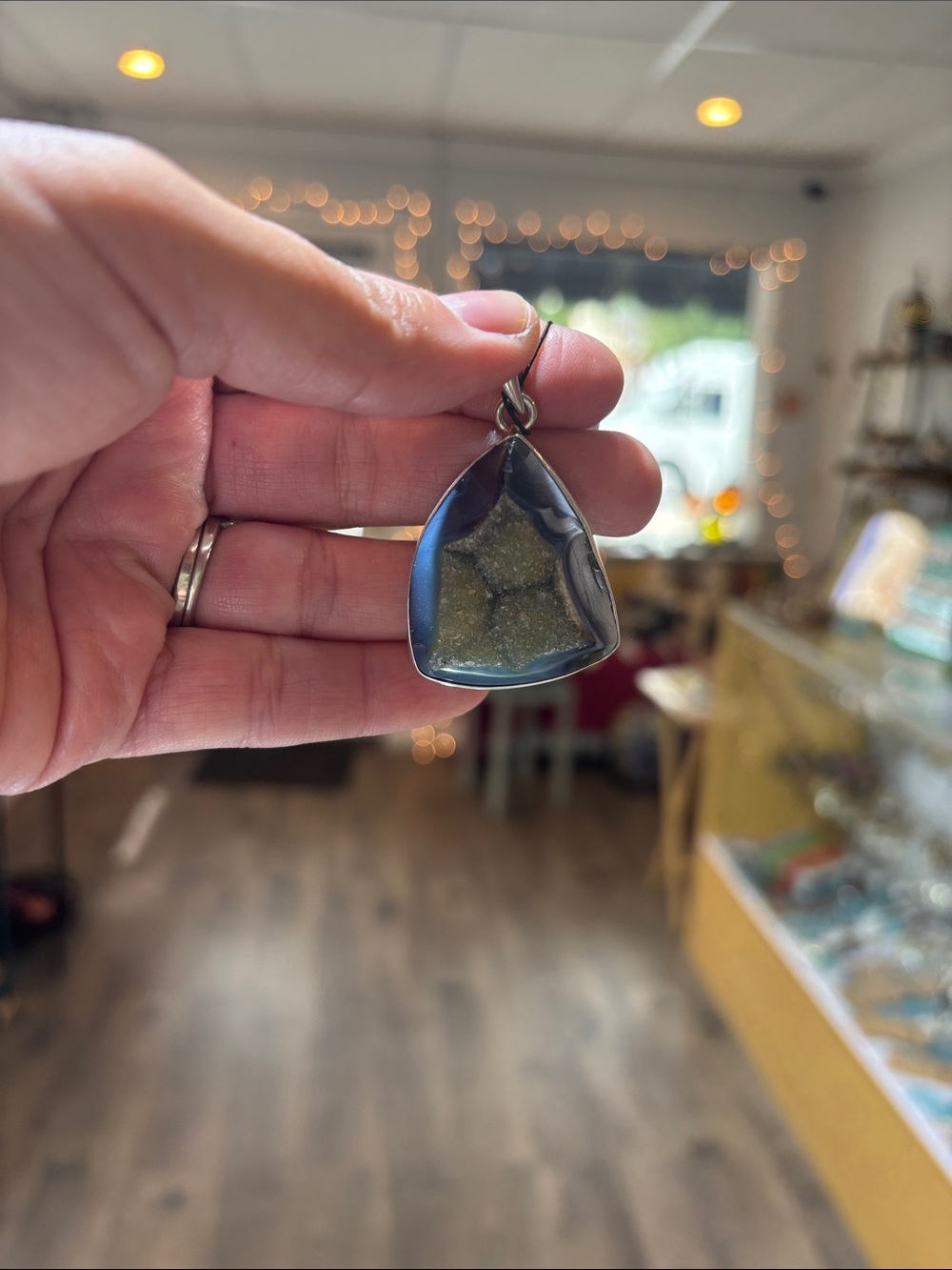 Druzy Teardrop Pendant set in Fine Sterling Silver